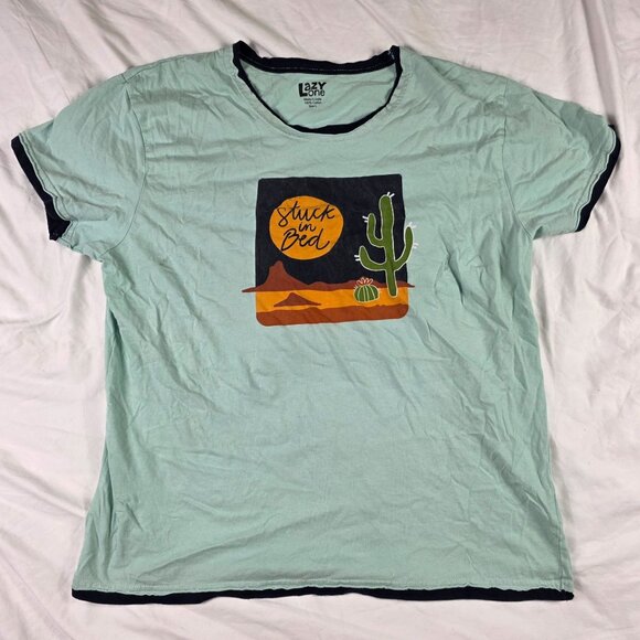 Lazy One Stuck In Bed Graphic Adults Size Large Mint Green Shirt Sleep Wear - Picture 1 of 8